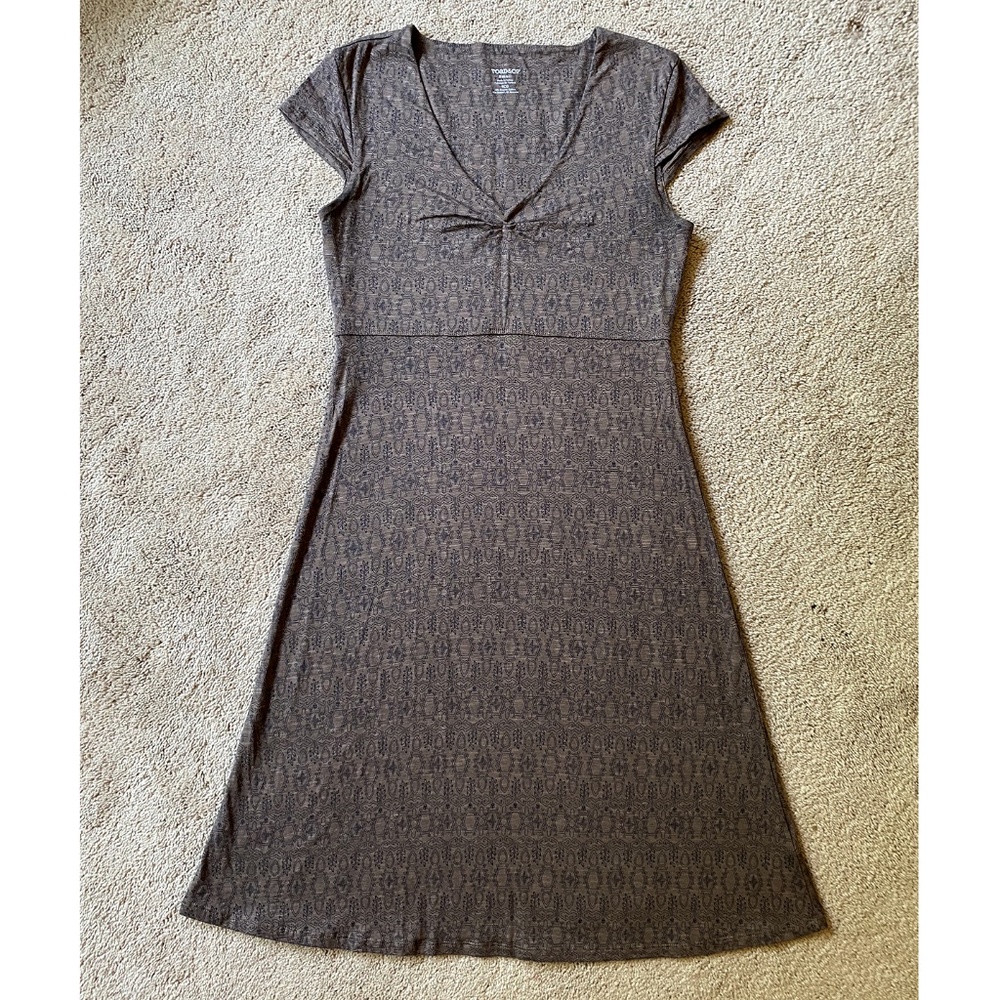 Horny Toad / Toad & Co Rosemarie Dress Short sleeve Brown w/pattern Sz Small S
